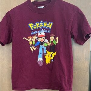 Pokemon Maroon Kids T-Shirt with Characters Vintage 90’s